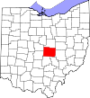 Mapa de Ohio con la ubicación del condado de Licking