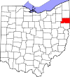 Mapa de Ohio con la ubicación del condado de Mahoning
