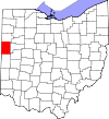Mapa de Ohio con la ubicación del condado de Mercer