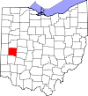 Mapa de Ohio con la ubicación del condado de Miami