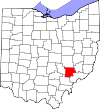 Mapa de Ohio con la ubicación del condado de Morgan