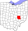 Mapa de Ohio con la ubicación del condado de Muskingum