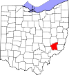 Mapa de Ohio con la ubicación del condado de Noble