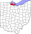 Mapa de Ohio con la ubicación del condado de Ottawa