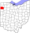 Mapa de Ohio con la ubicación del condado de Paulding