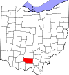 Mapa de Ohio con la ubicación del condado de Pike
