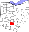 Mapa de Ohio con la ubicación del condado de Ross