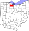 Mapa de Ohio con la ubicación del condado de Sandusky