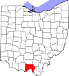 Mapa de Ohio con la ubicación del condado de Scioto