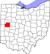 Mapa de Ohio con la ubicación del condado de Shelby
