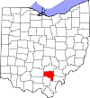 Mapa de Ohio con la ubicación del condado de Vinton