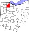 Mapa de Ohio con la ubicación del condado de Wood
