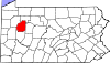 Mapa de Pensilvania con la ubicación del condado de Clarion