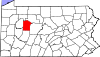 Mapa de Pensilvania con la ubicación del condado de Jefferson