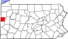 Mapa de Pensilvania con la ubicación del condado de Lawrence