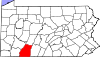 Mapa de Pensilvania con la ubicación del condado de Somerset