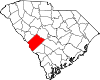 Mapa de Carolina del Sur con la ubicación del condado de Aiken