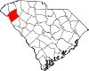 Mapa de Carolina del Sur con la ubicación del condado de Anderson