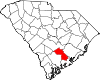 Mapa de Carolina del Sur con la ubicación del condado de Dorchester