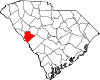 Mapa de Carolina del Sur con la ubicación del condado de Edgefield