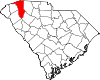 Mapa de Carolina del Sur con la ubicación del condado de Greenville