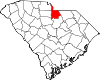 Mapa de Carolina del Sur con la ubicación del condado de Lancaster