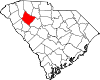 Mapa de Carolina del Sur con la ubicación del condado de Laurens