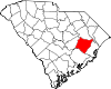 Mapa de Carolina del Sur con la ubicación del condado de Williamsburg