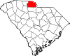 Mapa de Carolina del Sur con la ubicación del condado de York
