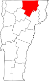 Mapa de Vermont con la ubicación del condado de Orleans