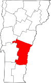 Mapa de Vermont con la ubicación del condado de Windsor