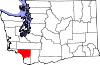 Mapa de Washington con la ubicación del condado de Cowlitz