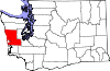 Mapa de Washington con la ubicación del condado de Grays Harbor