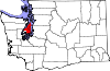 Mapa de Washington con la ubicación del condado de Kitsap