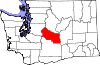 Mapa de Washington con la ubicación del condado de Kittitas