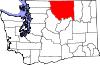 Mapa de Washington con la ubicación del condado de Okanogan