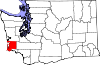 Mapa de Washington con la ubicación del condado de Pacific