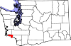 Mapa de Washington con la ubicación del condado de Wahkiakum