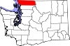 Mapa de Washington con la ubicación del condado de Whatcom