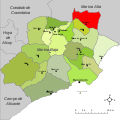 Localización de Tárbena respecto a la comarca de la Marina Baixa