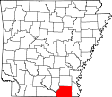 Mapa de Arkansas con el Condado de Ashley resaltado