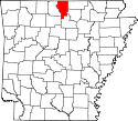 Mapa de Arkansas con el Condado de Baxter resaltado
