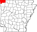 Mapa de Arkansas con el Condado de Benton resaltado