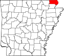 Mapa de Arkansas con el Condado de Clay resaltado