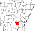 Mapa de Arkansas con el Condado de Cleveland resaltado