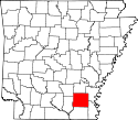 Mapa de Arkansas con el Condado de Drew resaltado