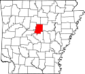 Mapa de Arkansas con el Condado de Faulkner resaltado