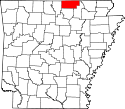 Mapa de Arkansas con el Condado de Fulton resaltado