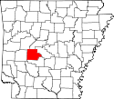 Mapa de Arkansas con el Condado de Garland resaltado