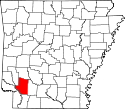 Mapa de Arkansas con el Condado de Miller resaltado